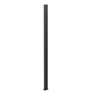 A tall, slim, black vertical pole with a square base at the bottom resembles a Garrison Fence Post 60 x 60 x 2900mm (Individual).